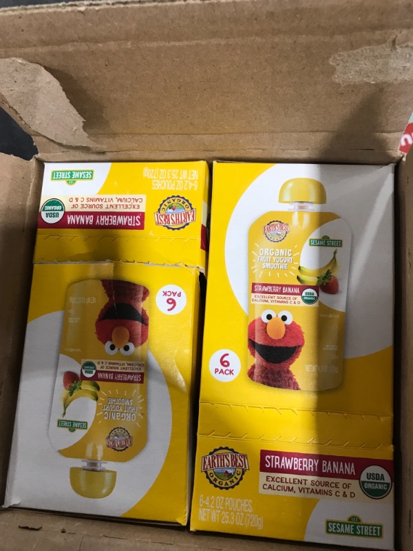 Photo 2 of (6 Pack) Earth's Best Organic Sesame Street, Strawberry Banana Toddler Fruit Yogurt Smoothie, 4.2 oz. Pouch 2 PACK