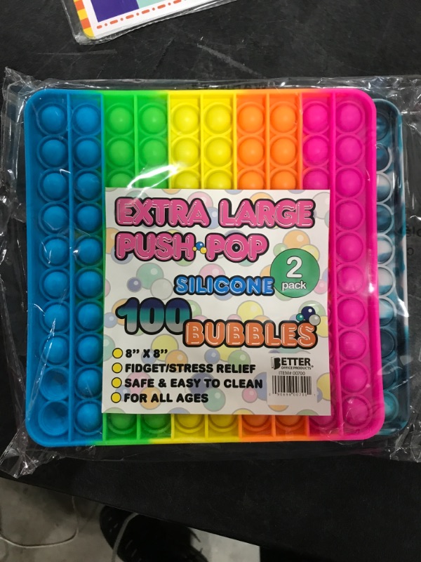 Photo 2 of Silicone Push Pop Extra Large, 100 Bubbles, Sensory Fidget Toy, 8" x 8" Square (10 x 10 Bubbles), Stress Reliever, Hot Neon Bright Colors, by Better Office Products (XL Silicone Pop Toy)
