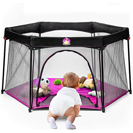 Photo 1 of BABYSEATER Portable Playard Play Pen with Carrying Case for Infants and Babies, Pink
