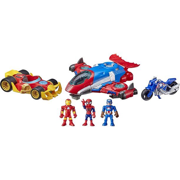 Photo 1 of Super Hero Adventures Marvel Figure and Jetquarters Vehicle Multipack, 3 Action Figures and 3 Vehicles, 5-Inch Toys for Kids Ages 3 and Up
