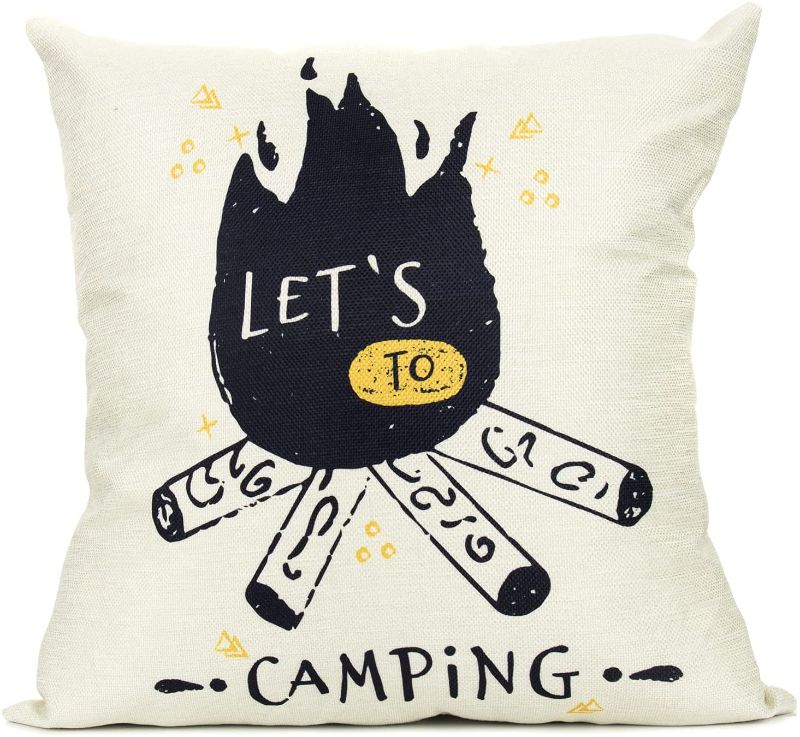 Photo 1 of Arundeal Decorative Throw Pillow Case Covers, 18" x 18", Let's to Camping Campfire, for Camper
