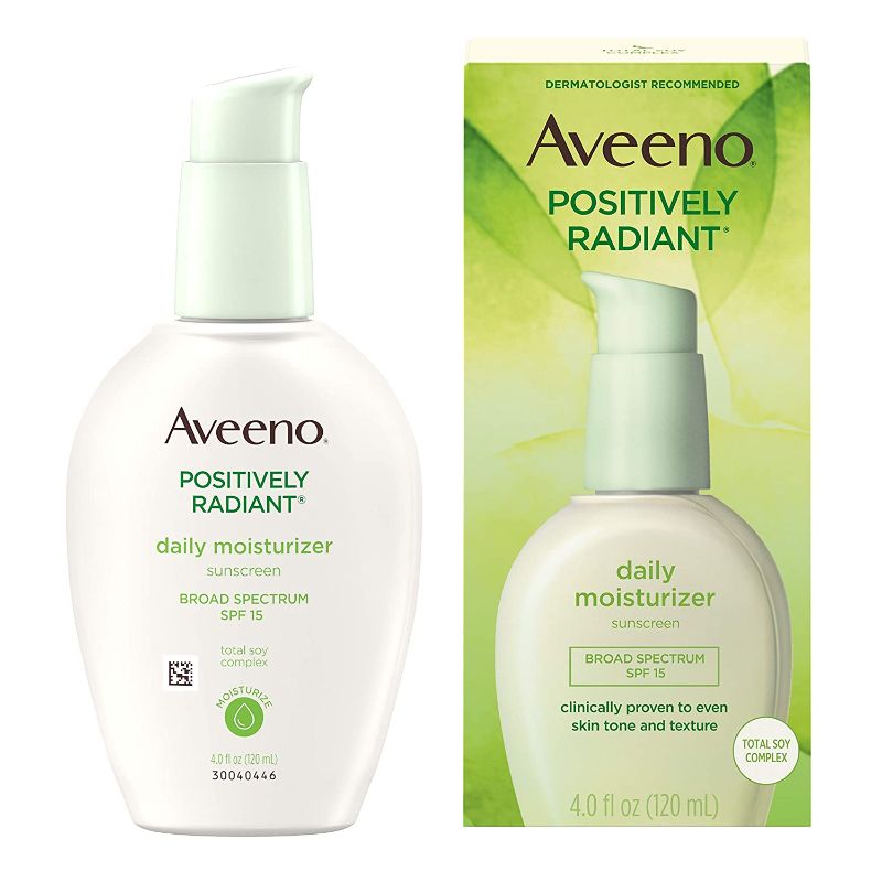 Photo 1 of Aveeno Positively Radiant Daily Facial Moisturizer with Broad Spectrum SPF 15 Sunscreen & Total Soy Complex for Even Tone & Texture, Hypoallergenic, Oil-Free & Non-Comedogenic, 4 fl. oz
