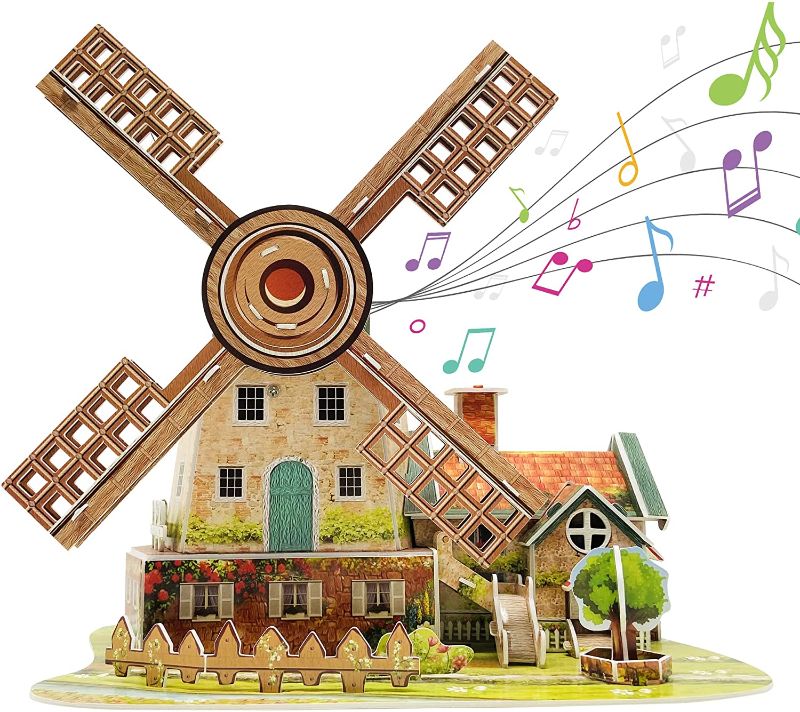 Photo 1 of CREPRO 3D Puzzle for Adults Kids, Holland Windmill 3D Puzzles with Music Box DIY 3D Puzzle Brain Teaser Puzzles for Room Holiday Christmas Decor Birthday Gifts
