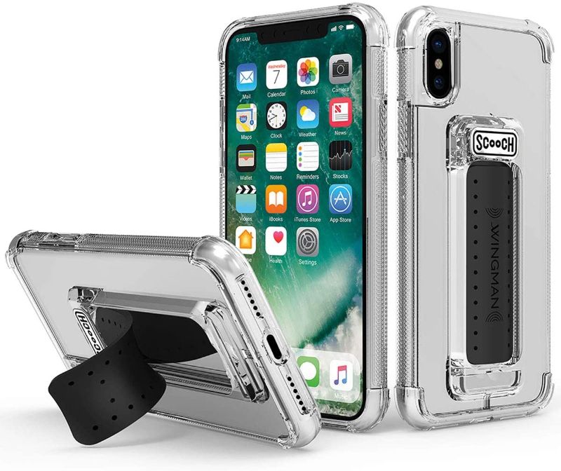 Photo 1 of Scooch Wingman Kickstand Case for iPhone Xs Max Case [10 ft Drop Protection] [Two-Way Stand] Protective Phone Cover, Compatible with Magnetic Car Mounts (Clear)
