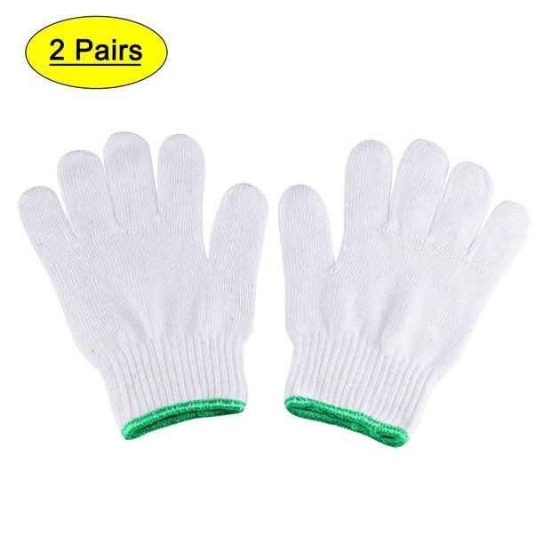 Photo 1 of 2 Pairs Full Finger Elastic Wrist Cuff Knit Cotton Work Gloves Green White
