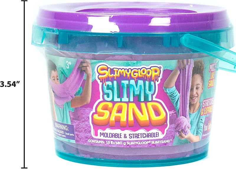 Photo 1 of SLIMYSAND by Horizon Group USA, 1.5 Lbs of Stretchable, Expandable, Moldable Cloud Slime, Non Stick, Slimy Play Sand in A Reusable Bucket, Purple- A Sensory Activity
