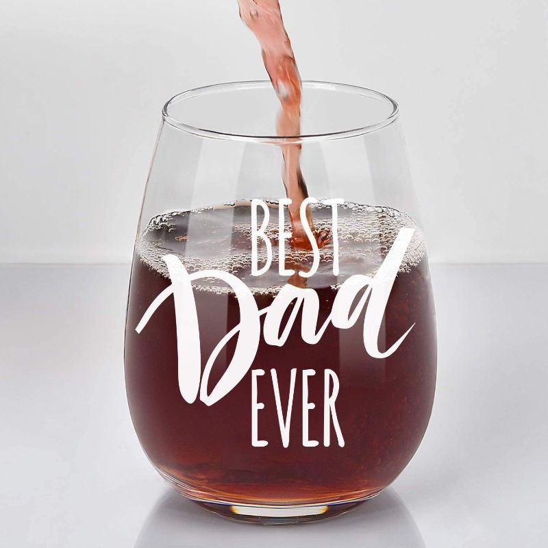 Photo 1 of Best Dad Ever Stemless Wine Glass, Dad Wine Glass 15Oz - Dad Gifts for Men, Dad, New Dad, Father, Husband, Father’s Day, Birthday
