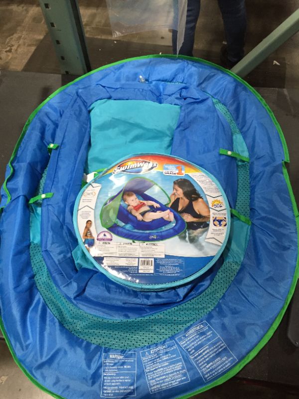 Photo 2 of SwimWays Inflatable Infant Baby Spring Swimming Pool Float with Canopy, Blue
