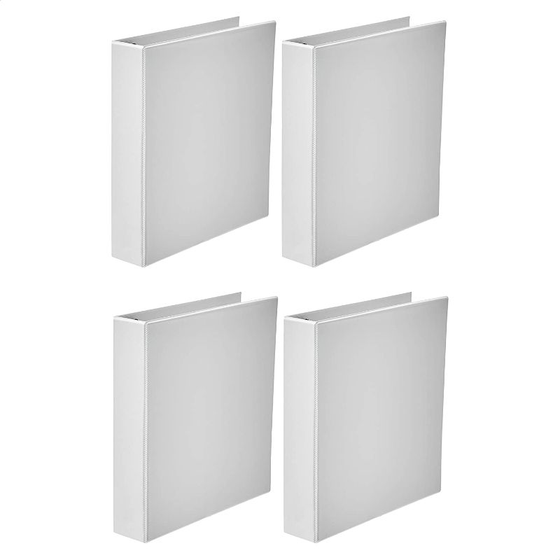 Photo 1 of Amazon Basics Heavy-Duty D-Ring Binder - 1.5 Inch, White, 4-Pack
