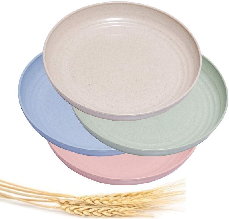 Photo 1 of Choary 4 Pack Lightweight &Unbreakable Wheat Straw Plates 10 inch,Healthy Eco-Friendly Degradable Dishes, BPA free plates,Dishwasher Microwave Safe Plates,Reusable Plate for Fruit Snack Container.
