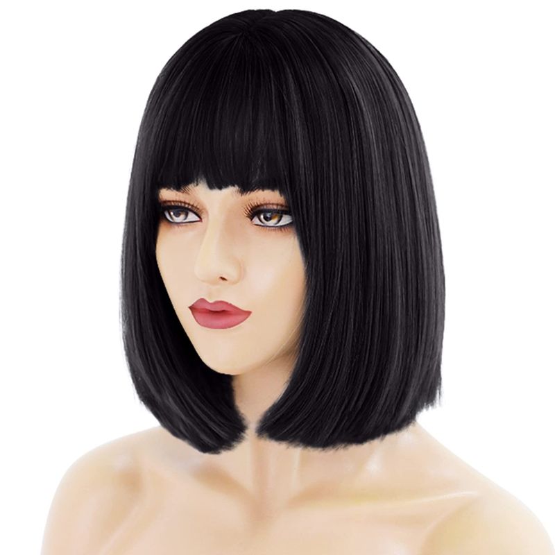 Photo 1 of Akkya Short Bob Wig with Bangs Black Bob Cut Costume Halloween Wigs for Women Kids
