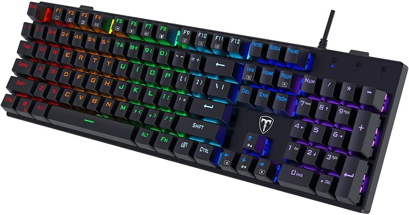 Photo 1 of Pictek Full Size Mechanical Gaming Keyboard, Rainbow Backlit Ultra-Slim Wired USB Keyboard with Blue Switches Double-shot Keycaps Black

