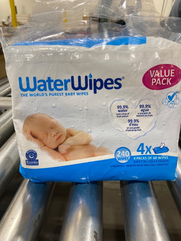 Photo 2 of WaterWipes Original Baby Wipes, 99.9% Water, Unscented & Hypoallergenic for Sensitive Newborn Skin, 4 Packs (240 Count)
