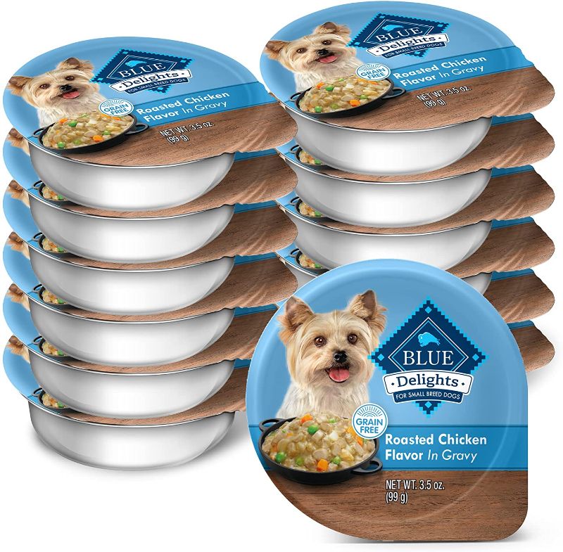 Photo 1 of Blue Buffalo Delights Natural Small Breed Wet Dog Food Cups, in Hearty Gravy, 3.5-oz Cups- 12 PACK- BEST BY 06/2022
