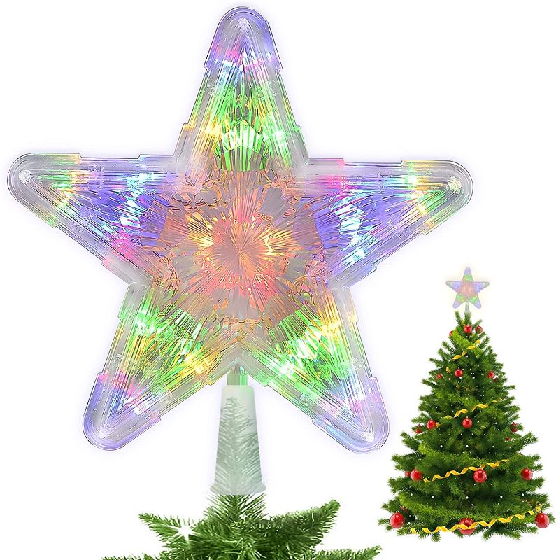 Photo 1 of Christmas Star Tree Topper Lights, 9 inch Christmas Tree Topper, Topper Tree Topper with Multicolor LED Lights, Christmas Decoration Light for Christmas Tree Decorations Party Holiday (3AA, Colorful)
