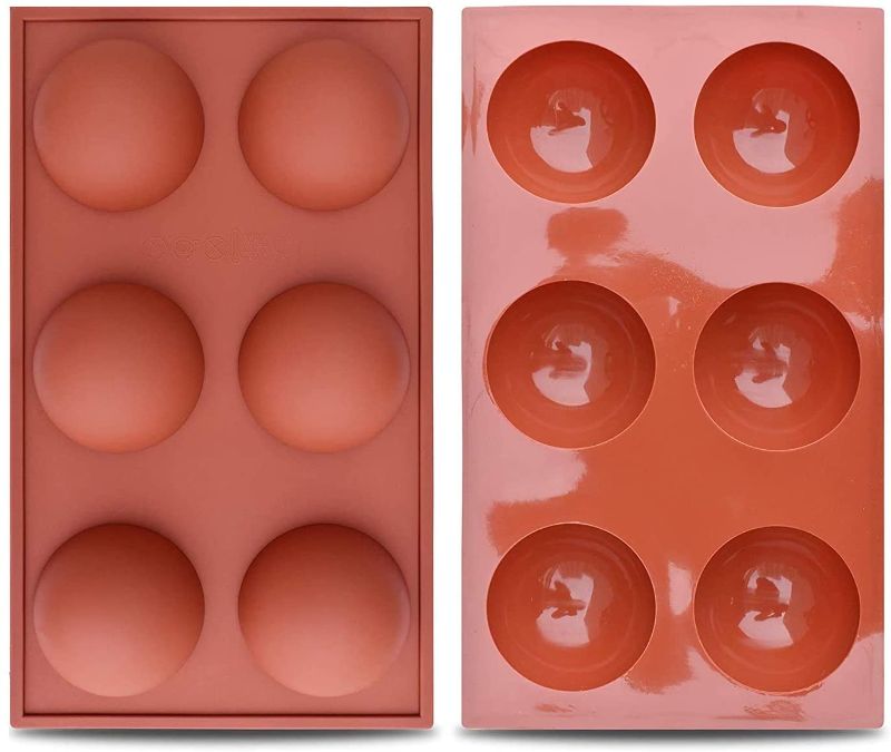 Photo 1 of 6-Cavity Semi Sphere Silicone Mold, Baking Mold for Making Chocolate, Cake, Jelly, Dome Mousse Trays Non-Stick Silicone Fondant Moulds for Baking Cake Chocolate Making (2PCS)
