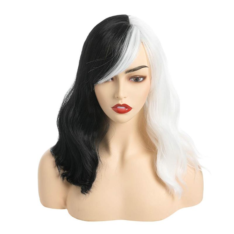 Photo 1 of RU SYANL Slanting Bangs Wave Wig Curly Daily Lovely Wigs For Women Heat Resistant Synthetic Hair wig (Black White Mix)
