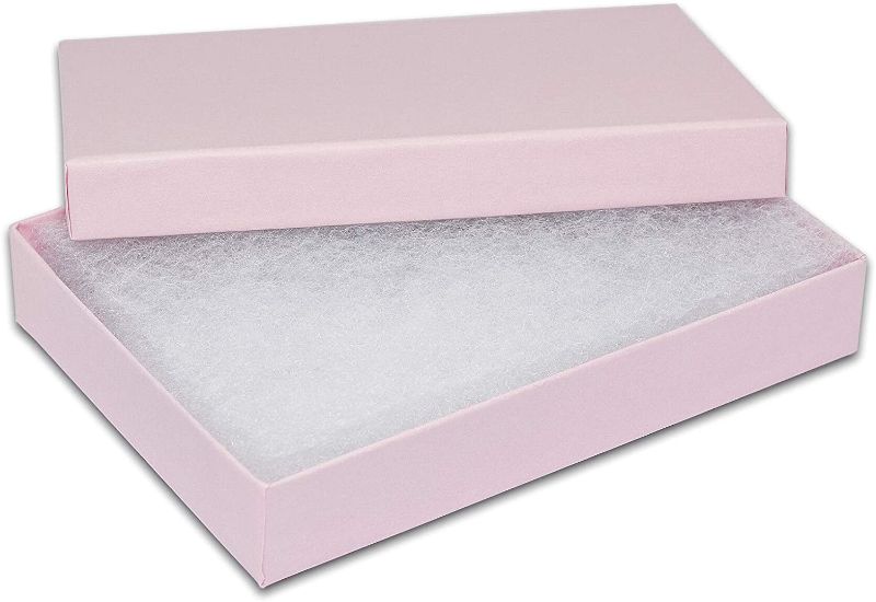 Photo 1 of 10-Pack - Pink Cotton Filled Paper Jewelry Boxes (5 7/16" x 3 15/16" x 1") for Gift Display Shipping & Retail
