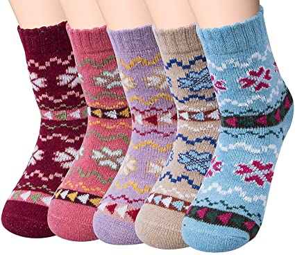 Photo 1 of Loritta 5 Pairs Womens Wool Socks Thick Knit Vintage Winter Warm Cozy Crew Socks Gifts
