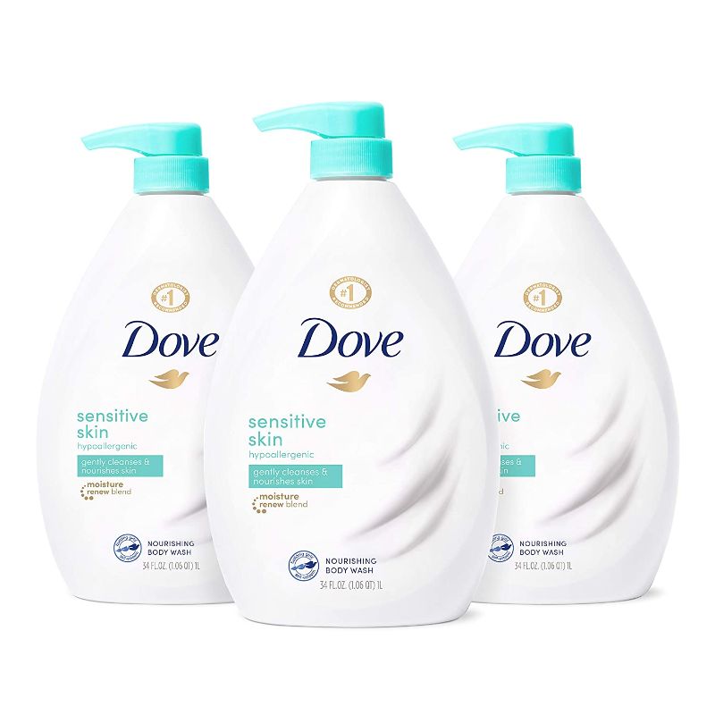 Photo 1 of Dove Body Wash Hypoallergenic and Sulfate Free Body Wash Sensitive Skin Effectively Washes Away Bacteria While Nourishing Your Skin 34 oz 3 Count
