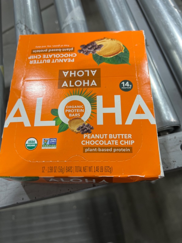 Photo 1 of ALOHA Organic Plant Based Protein Bars |Peanut Butter Chocolate Chip | 12 Count, 1.98oz Bars | Vegan, Low Sugar, Gluten Free, Paleo, Low Carb, Non-GMO, Stevia Free, Soy Free, No Sugar Alcohols **BEST BY: 08/23/2022**
