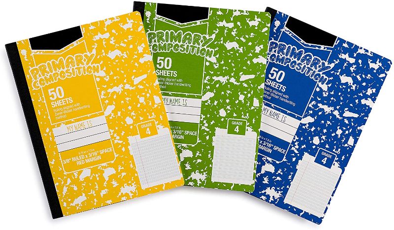 Photo 1 of 3 Packs of Amazon Basics Primary Composition 3/8" Ruled - 3/16" Skip Space, Grade 4, 50-Sheet, 9.75" x 7.5", 3-Pack
