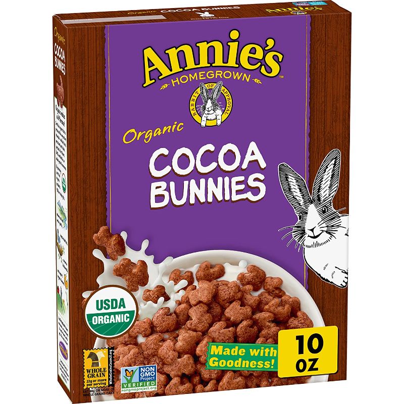 Photo 1 of 2 boxes of Annie's Organic Cocoa Bunnies Breakfast Cereal, 10 oz
**BEST BY: 01/14/2022**