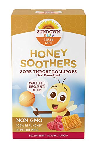 Photo 1 of  Sundown Kids Honey Soother Sore Throat Lollipops, Non-GMO, Rasberry, 10 Pectin Pops
bb 8/21