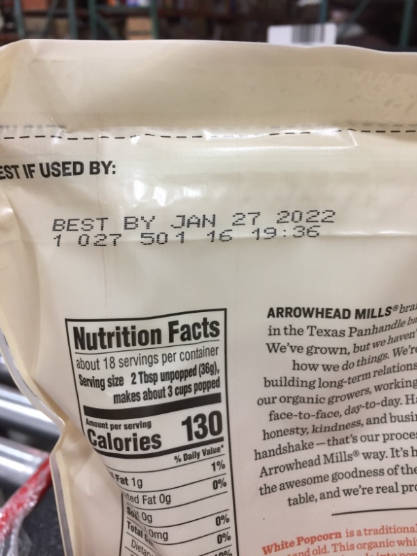 Photo 1 of Arrowhead Mills Organic White Popcorn, 24 oz. Bag- BEST BY 01/27/2022
