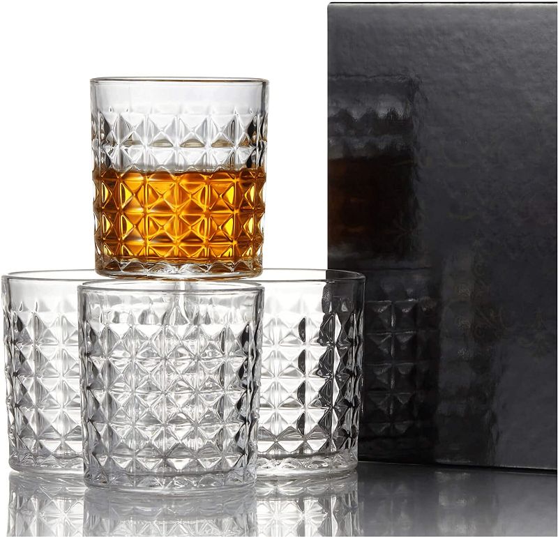 Photo 1 of Crystal Drinking Glasses Set of 4, 11 oz Cocktail Whiskey Glass Tumblers Old Fashioned Home Bar Rocks Glass Set Gift for Men Women (Style 04)
