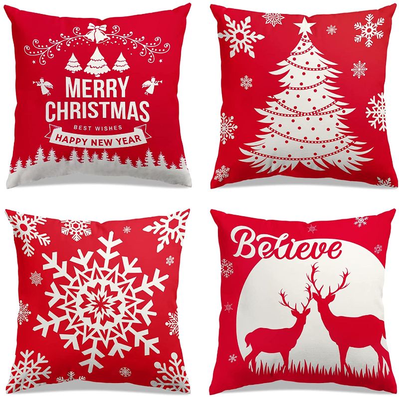 Photo 1 of Christmas Pillow Covers 18x18 Inches, Throw Pillow Covers for Vintage Farmhouse Christmas Decor (Red01)
