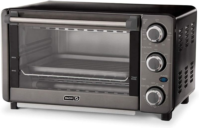 Photo 1 of Dash Express Countertop Toaster Oven with Quartz Technology, Bake, Broil, and Toast with 4 Slice Capacity and Pizza Capability – Black
