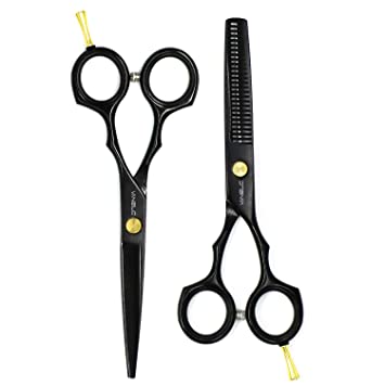 Photo 1 of VANELC Hair Cutting Scissors Set 6 Inch, Hair Thinning Scissors, Professional Barber Sharp Hair Scissors and Household Hairdressing Shears Kits Hair Shear Set for Cutting Styling Hair (2pcs, Black)
