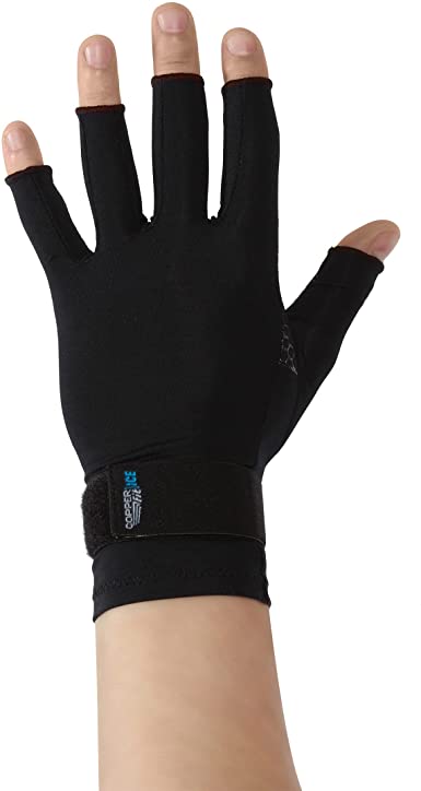 Photo 1 of Copper Fit ICE Compression Gloves Infused with Menthol and Coq10 for Recovery, Black, L/XL