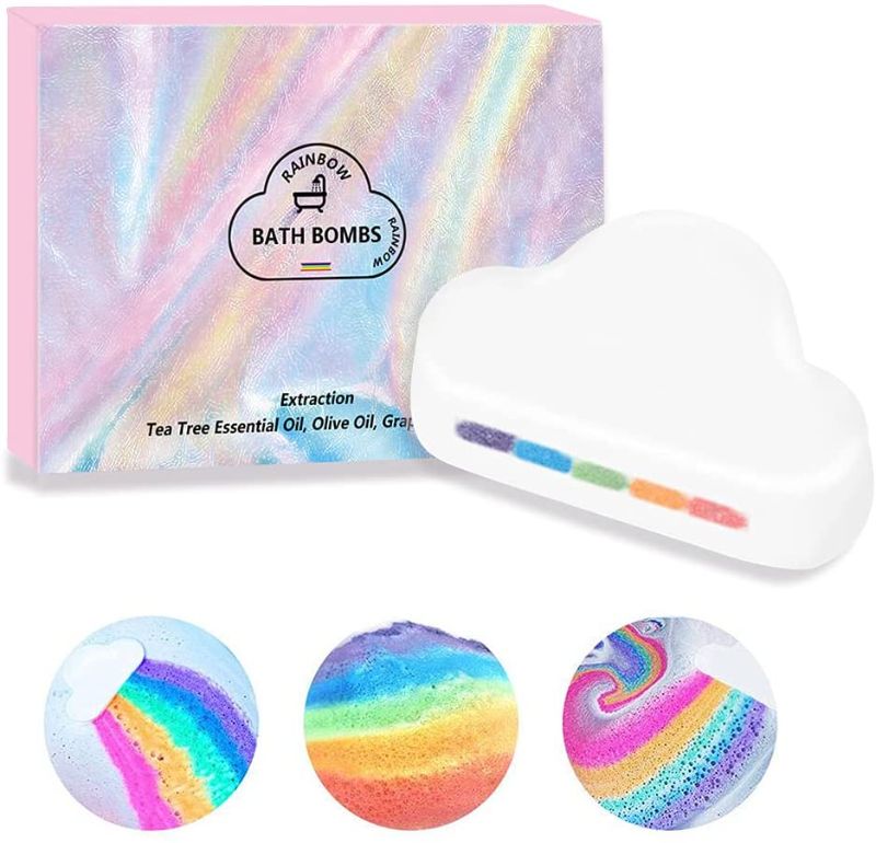 Photo 1 of 2 boxes of Rainbow Bath Bombs Gift Box Wrapped - Handmade Fizzies for Women. Rainbow Cloud SPA Bath Bombs (1pc-Rainbow)
