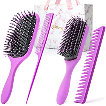 Photo 1 of CMM Creations Hair brush Set, comb and hair brushes for women, detangling Brush, wet brush, comb set for black hair, paddle brush for thick hair, pink hair brush, Christmas gift, 4 pcs
