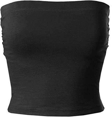 Photo 1 of MixMatchy Women's Solid Casual Summer Side Shirring Scrunched Double Layered Tube Top, Large

