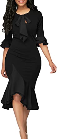 Photo 1 of YACUN Women Bodycon Dress Cocktail Work Half Sleeve Bow Tie Party Dresses, 2XL