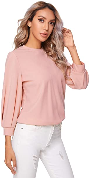 Photo 1 of SheIn Women's 3/4 Long Sleeve Casual Office Blouse for Work Round Neck Top Plain Shirt, XL