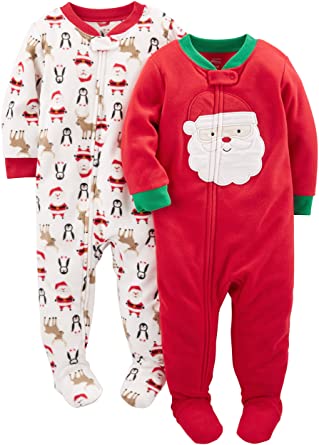 Photo 1 of Simple Joys by Carter's Unisex Toddlers and Babies' Holiday Loose Fit Flame Resistant Fleece Footed Pajamas, Pack of 2, Size 3T