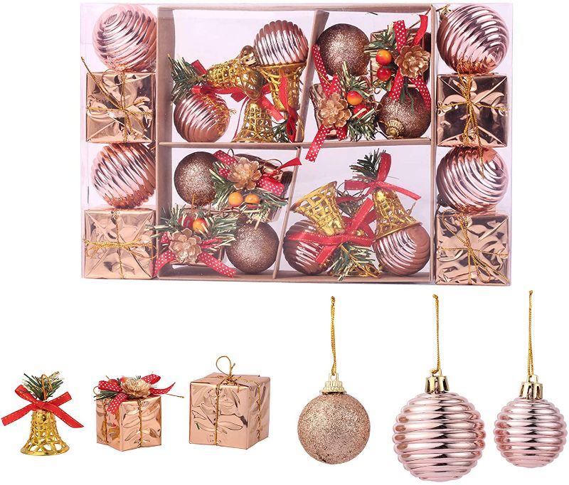 Photo 1 of TWBB Christmas Balls Ornaments 26ct Includes Xmas Ball, Box,Christmas Bell for Christmas Tree Xmas Tree Decorations (Rose Gold)
