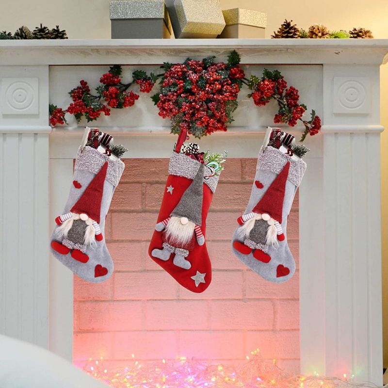 Photo 1 of 18 Inch Christmas Stockings (3 x Stockings) Big Christmas Stocking - Family Pack Xmas Stockings – Hanging Xmas Stockings Christmas Ornaments - Hanging Stockings for Family Holiday Xmas Party
