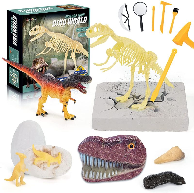 Photo 1 of LilKisThk Dinosaur Fossil Dig Kit, Dinosaur Eggs Excavation Jurassic Park Dino Fossil Digging Kit, STEM Science Kits for Kids T Rex Toys for Boys Girls
