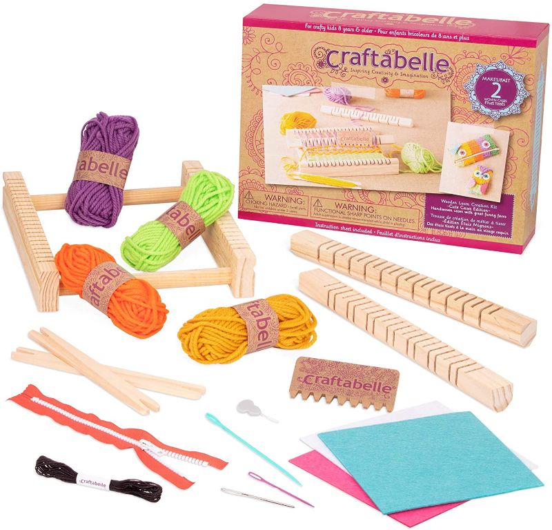 Photo 1 of Craftabelle – Wooden Loom Creation Kit – Beginner Knitting Loom Kit – 19pc Weaving Set with Yarn