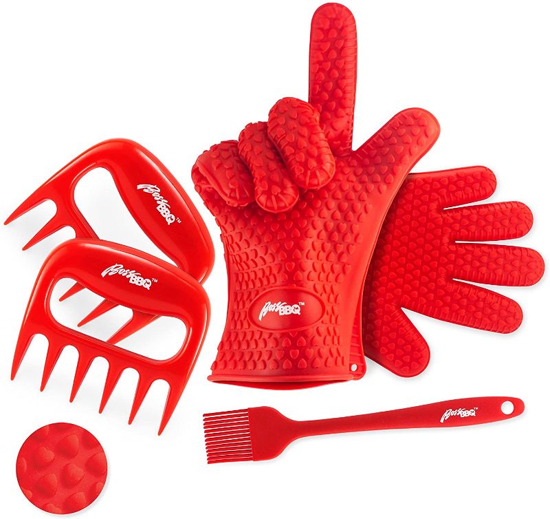 Photo 1 of Boss BBQ Silicone Cooking Gloves, Meat Shredder Claws, & Silicone Brush Set: Heat Resistant Washable Mitts