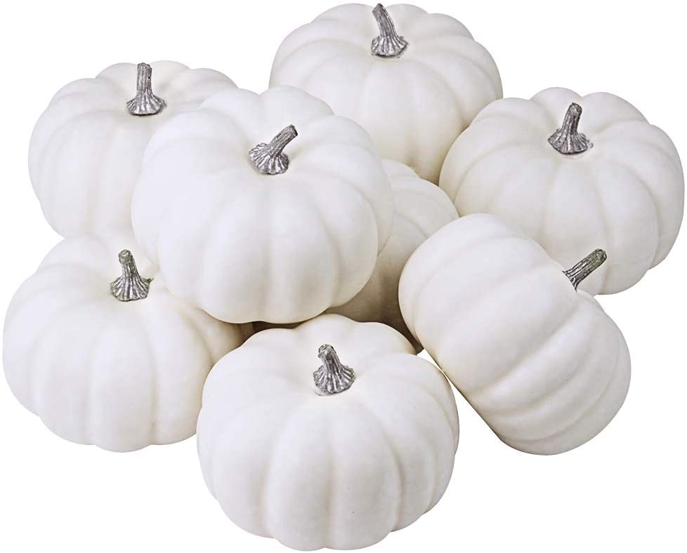 Photo 1 of 8 Pcs Realistic 4" Fall Harvest Small Off White Mini Artificial Pumpkins