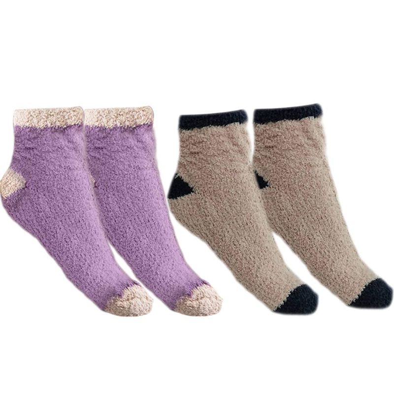 Photo 1 of YASSUN Home Sleeping Socks, Carpet Floor Socks, Free Size, Purple, Khaki, 2 Sets
