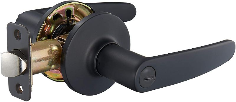 Photo 1 of Amazon Basics Straight Door Lever With Lock, Privacy, Matte Black
