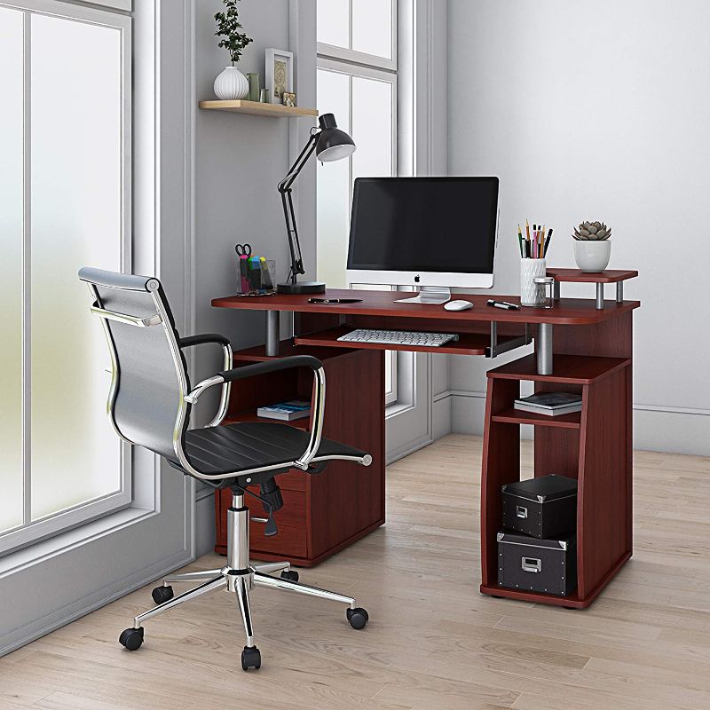 Photo 1 of Techni Mobili Complete Computer Workstation Desk With Storage, Mahogany, 48" W x 22" D x 34" H
