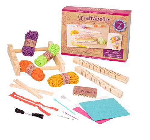 Photo 1 of Craftabelle – Wooden Loom Creation Kit – Beginner Knitting Loom Kit – 19pc Weaving Set with Yarn and Frame 